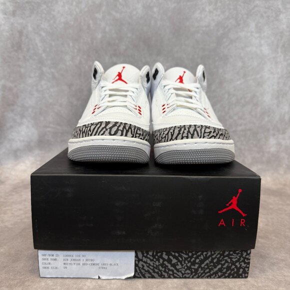 Air Jordan 3 Retro – White / Fire Red / Cement Grey / Black (Men’s Size 9)